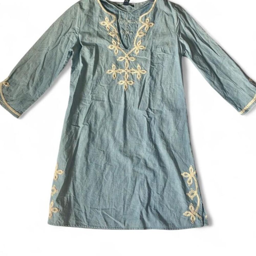 Vintage Lucky Brand 70s Inspired Sheath Dress with Embroidered Stitching Detail
